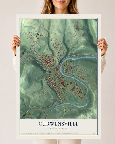 Map of Curwensville, Pennsylvania, 24 x 36 inch unframed archival matte print