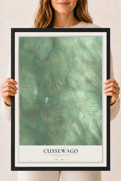 Map of Cussewago, Pennsylvania, 18 x 24 inch print in a black wood frame