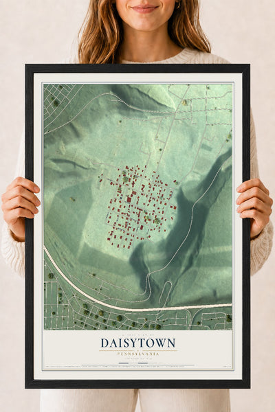 Map of Daisytown, Pennsylvania, 18 x 24 inch print in a black wood frame