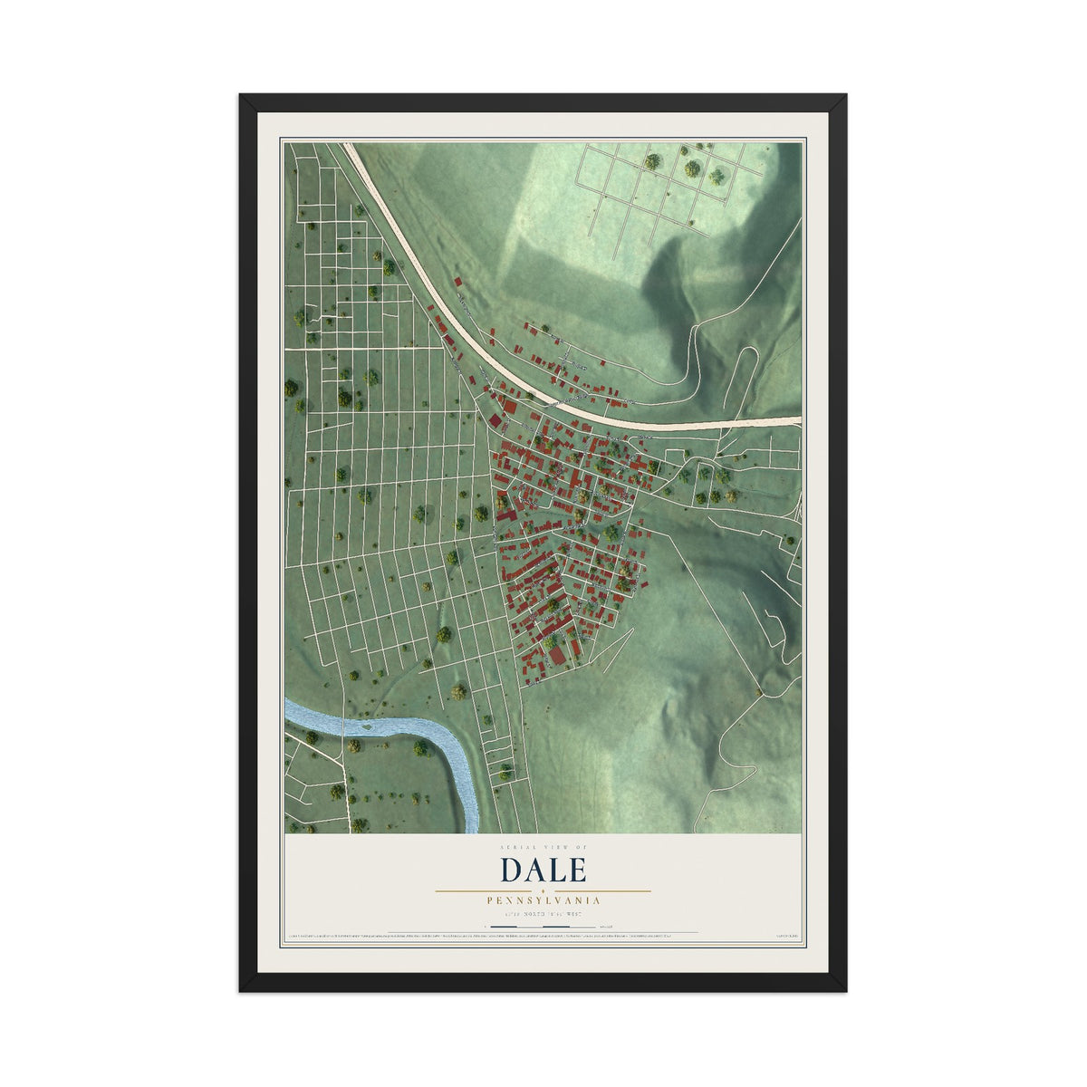 Map of Dale, Pennsylvania, 12 x 18 inch print in a black wood frame