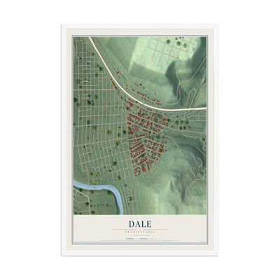 Map of Dale, Pennsylvania, 12 x 18 inch print in a white wood frame