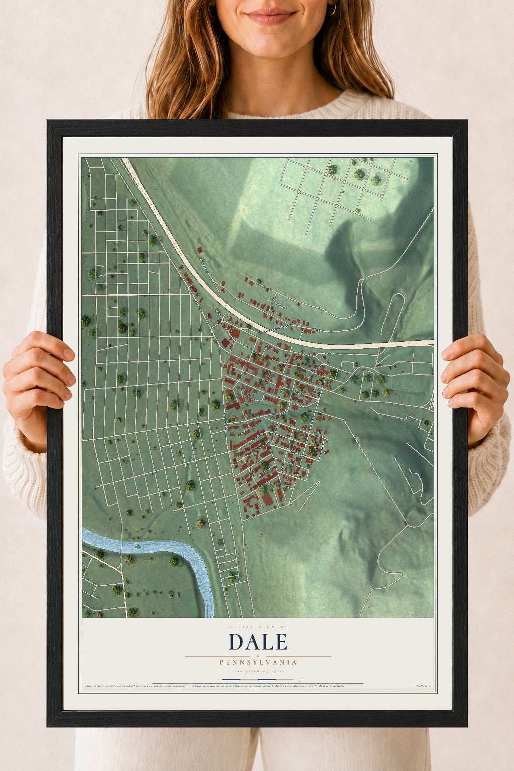 Map of Dale, Pennsylvania, 18 x 24 inch print in a black wood frame