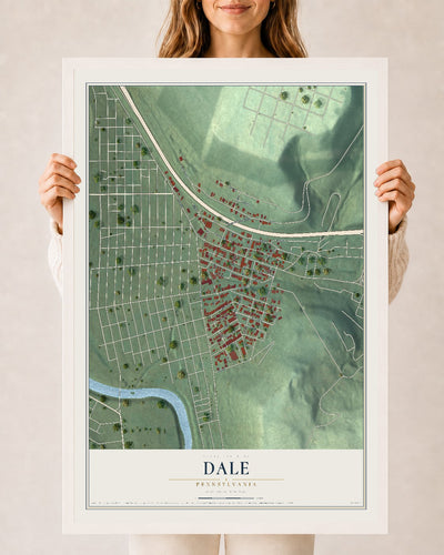 Map of Dale, Pennsylvania, 24 x 36 inch print in a white wood frame