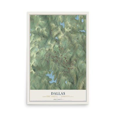 Map of Dallas, Luzerne County, Pennsylvania, 12 x 18 inch unframed archival matte print
