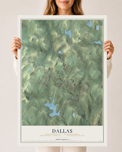 Map of Dallas, Luzerne County, Pennsylvania, 24 x 36 inch unframed archival matte print
