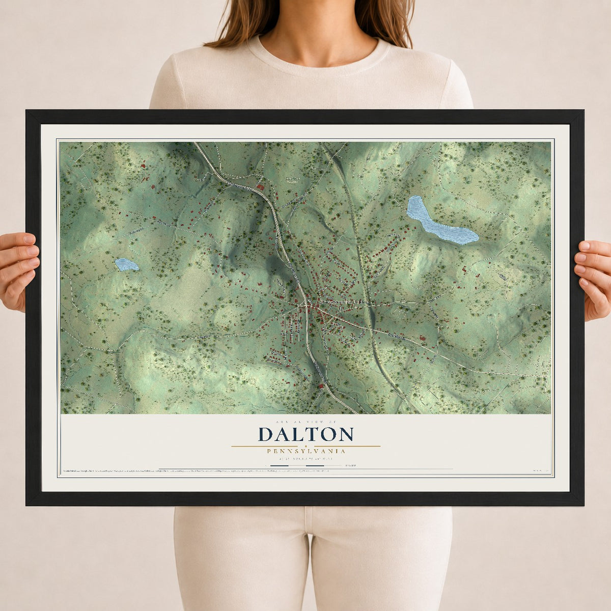 Map of Dalton, Pennsylvania, 18 x 24 inch print in a black wood frame