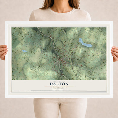 Map of Dalton, Pennsylvania, 18 x 24 inch print in a white wood frame
