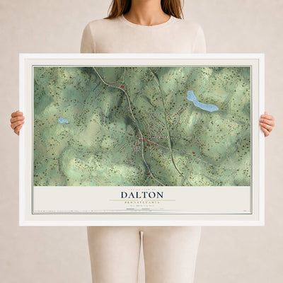 Map of Dalton, Pennsylvania, 24 x 36 inch print in a white wood frame