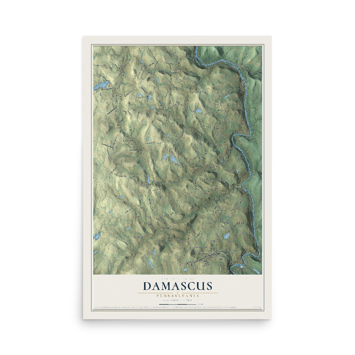 Map of Damascus, Pennsylvania, 12 x 18 inch unframed archival matte print