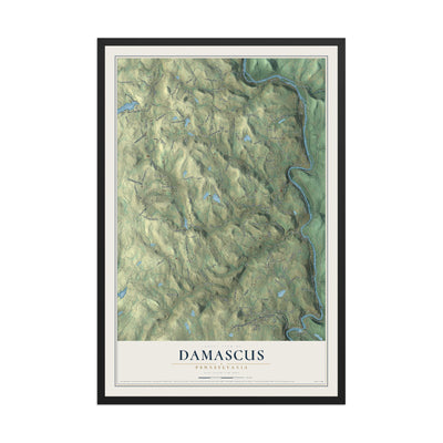 Map of Damascus, Pennsylvania, 12 x 18 inch print in a black wood frame