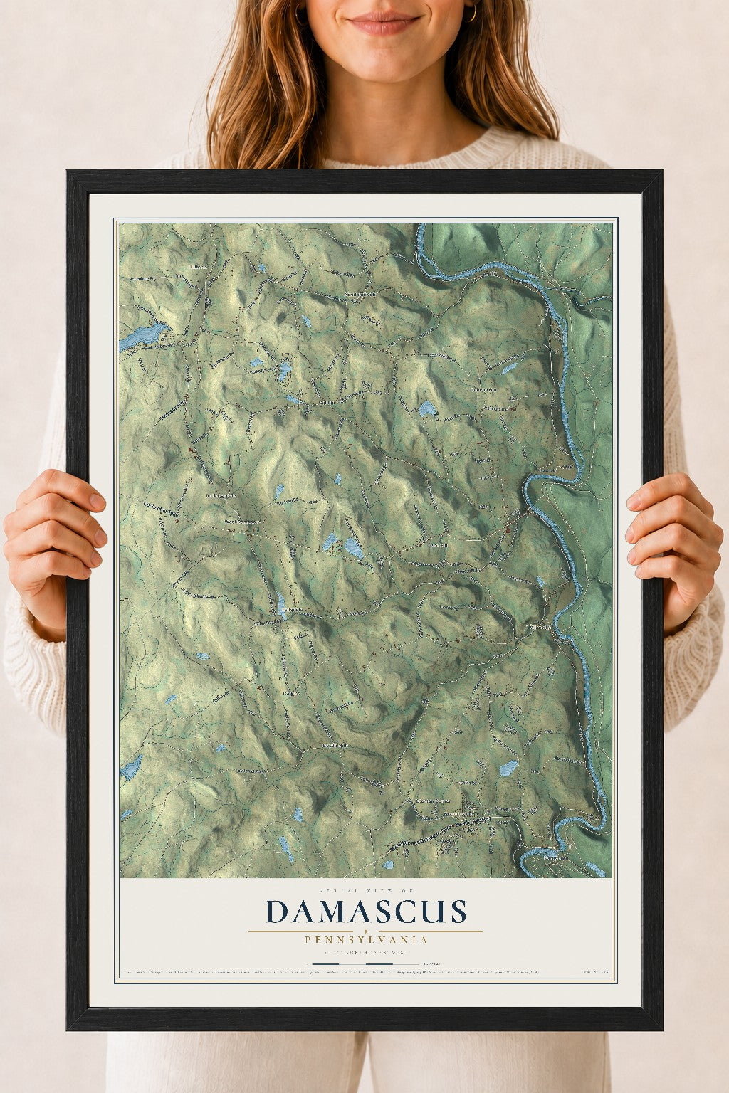 Map of Damascus, Pennsylvania, 18 x 24 inch print in a black wood frame