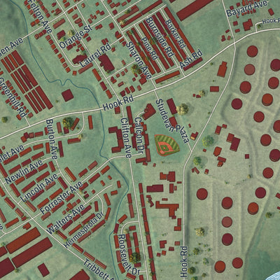 Close-up of the map of Darby, Delaware County, Pennsylvania print showing street and building detail