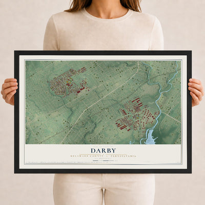 Map of Darby, Delaware County, Pennsylvania, 12 x 18 inch print in a black wood frame