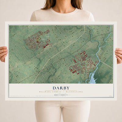 Map of Darby, Delaware County, Pennsylvania, 18 x 24 inch unframed archival matte print