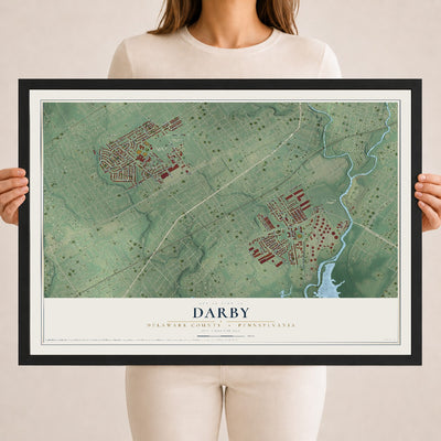 Map of Darby, Delaware County, Pennsylvania, 18 x 24 inch print in a black wood frame