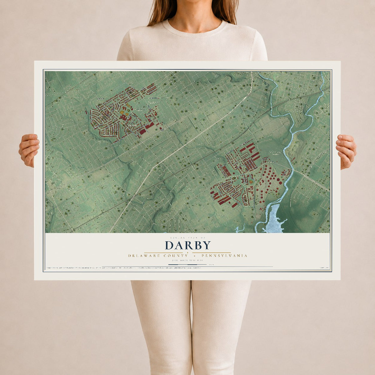 Map of Darby, Delaware County, Pennsylvania, 24 x 36 inch unframed archival matte print