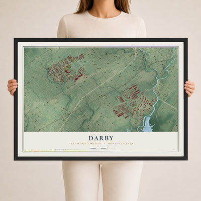 Map of Darby, Delaware County, Pennsylvania, 24 x 36 inch print in a black wood frame