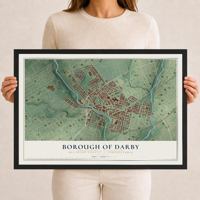 Map of the Borough of Darby, Delaware County, Pennsylvania, 12 x 18 inch print in a black wood frame