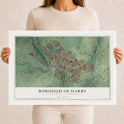 Map of the Borough of Darby, Delaware County, Pennsylvania, 12 x 18 inch print in a white wood frame