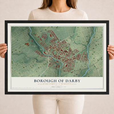 Map of the Borough of Darby, Delaware County, Pennsylvania, 18 x 24 inch print in a black wood frame