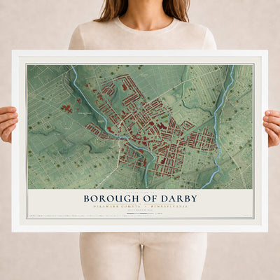 Map of the Borough of Darby, Delaware County, Pennsylvania, 18 x 24 inch print in a white wood frame