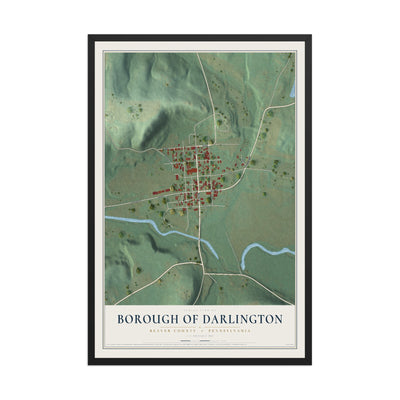 Map of the Borough of Darlington, Beaver County, Pennsylvania, 12 x 18 inch print in a black wood frame