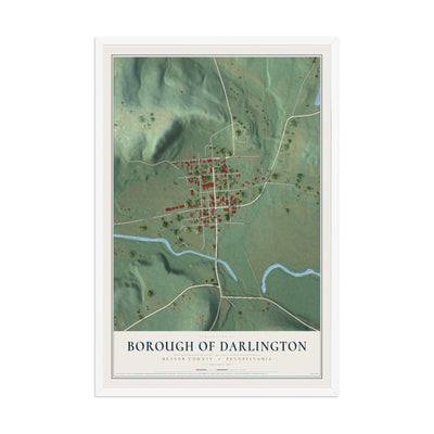 Map of the Borough of Darlington, Beaver County, Pennsylvania, 12 x 18 inch print in a white wood frame