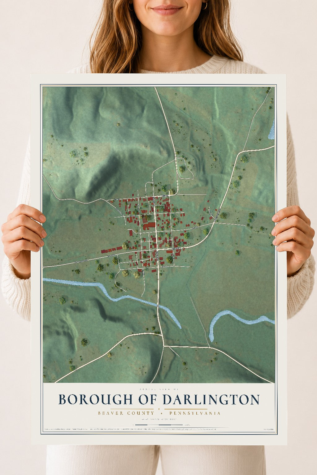 Map of the Borough of Darlington, Beaver County, Pennsylvania, 18 x 24 inch unframed archival matte print
