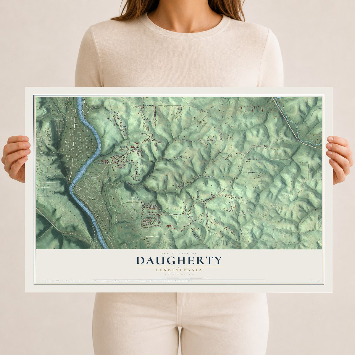 Map of Daugherty, Pennsylvania, 12 x 18 inch unframed archival matte print