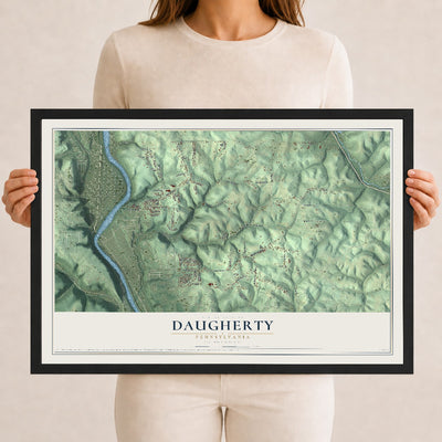 Map of Daugherty, Pennsylvania, 12 x 18 inch print in a black wood frame