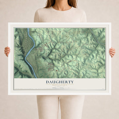 Map of Daugherty, Pennsylvania, 24 x 36 inch print in a white wood frame