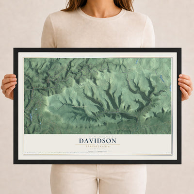 Map of Davidson, Pennsylvania, 12 x 18 inch print in a black wood frame