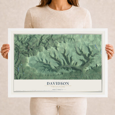 Map of Davidson, Pennsylvania, 12 x 18 inch print in a white wood frame