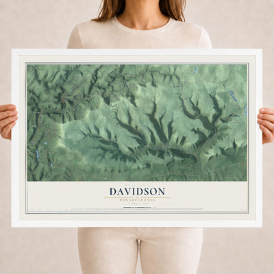Map of Davidson, Pennsylvania, 18 x 24 inch print in a white wood frame