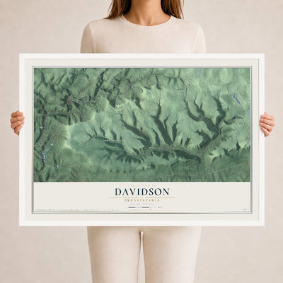 Map of Davidson, Pennsylvania, 24 x 36 inch print in a white wood frame