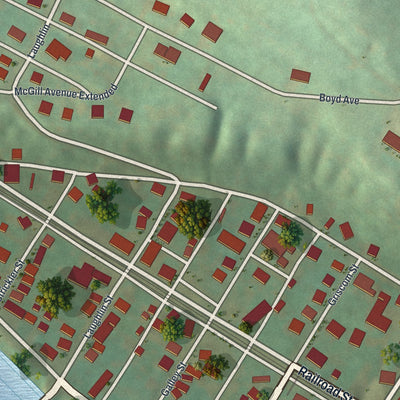 Close-up of the map of Dawson, Pennsylvania print showing street and building detail