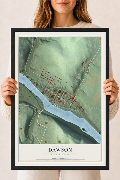 Map of Dawson, Pennsylvania, 18 x 24 inch print in a black wood frame