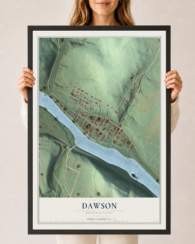Map of Dawson, Pennsylvania, 24 x 36 inch print in a black wood frame