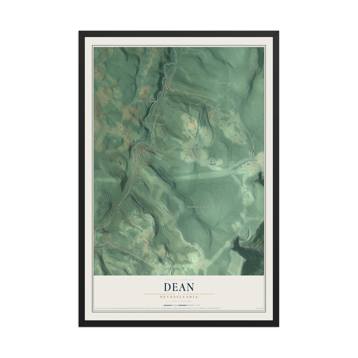 Map of Dean, Pennsylvania, 12 x 18 inch print in a black wood frame