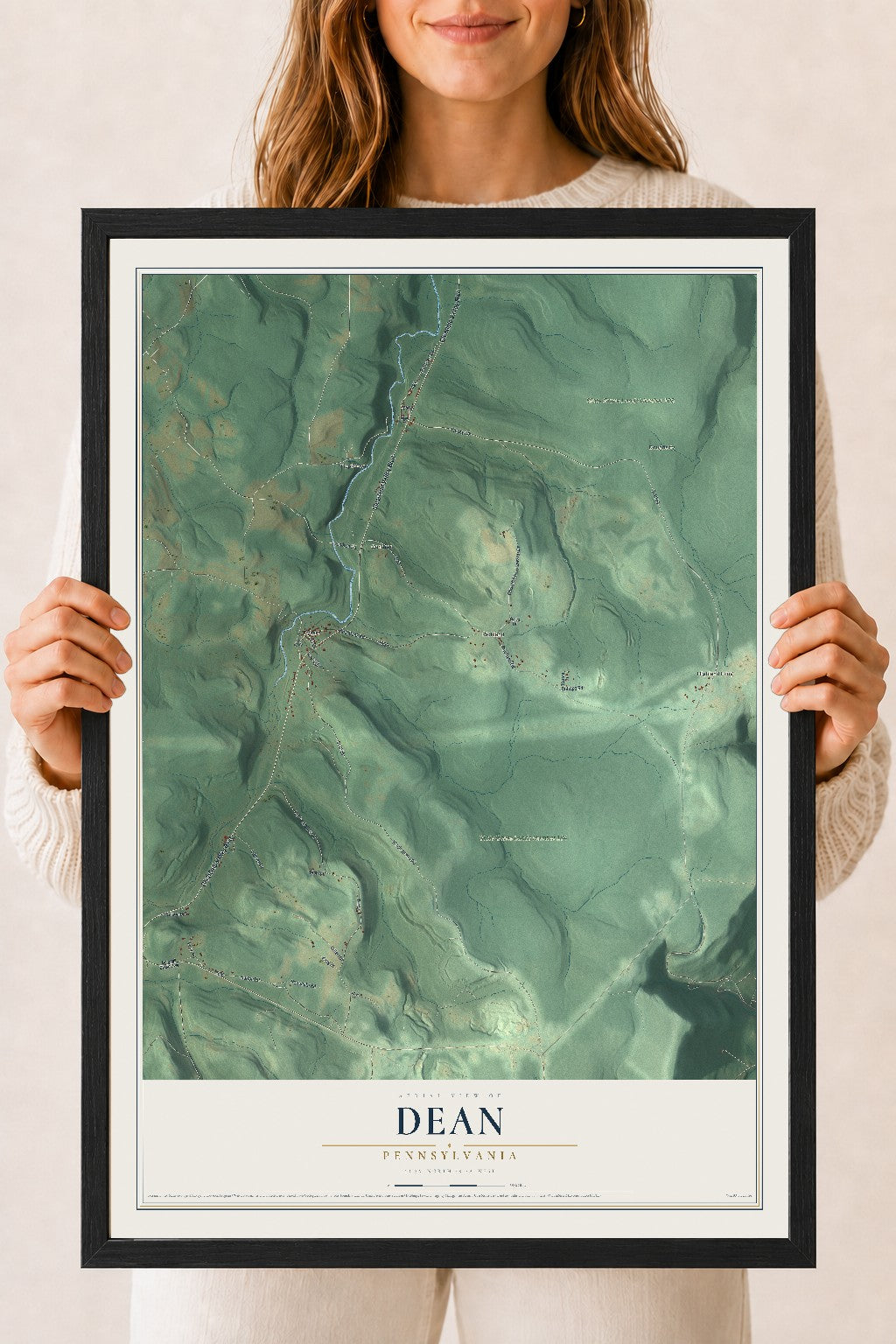 Map of Dean, Pennsylvania, 18 x 24 inch print in a black wood frame