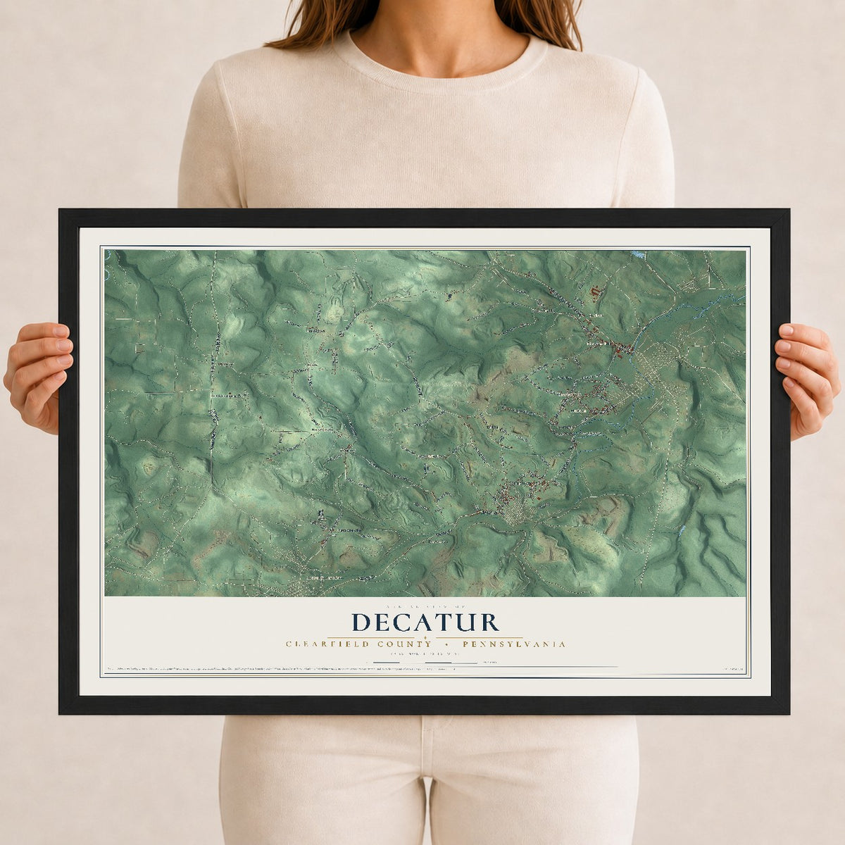 Map of Decatur, Clearfield County, Pennsylvania, 12 x 18 inch print in a black wood frame