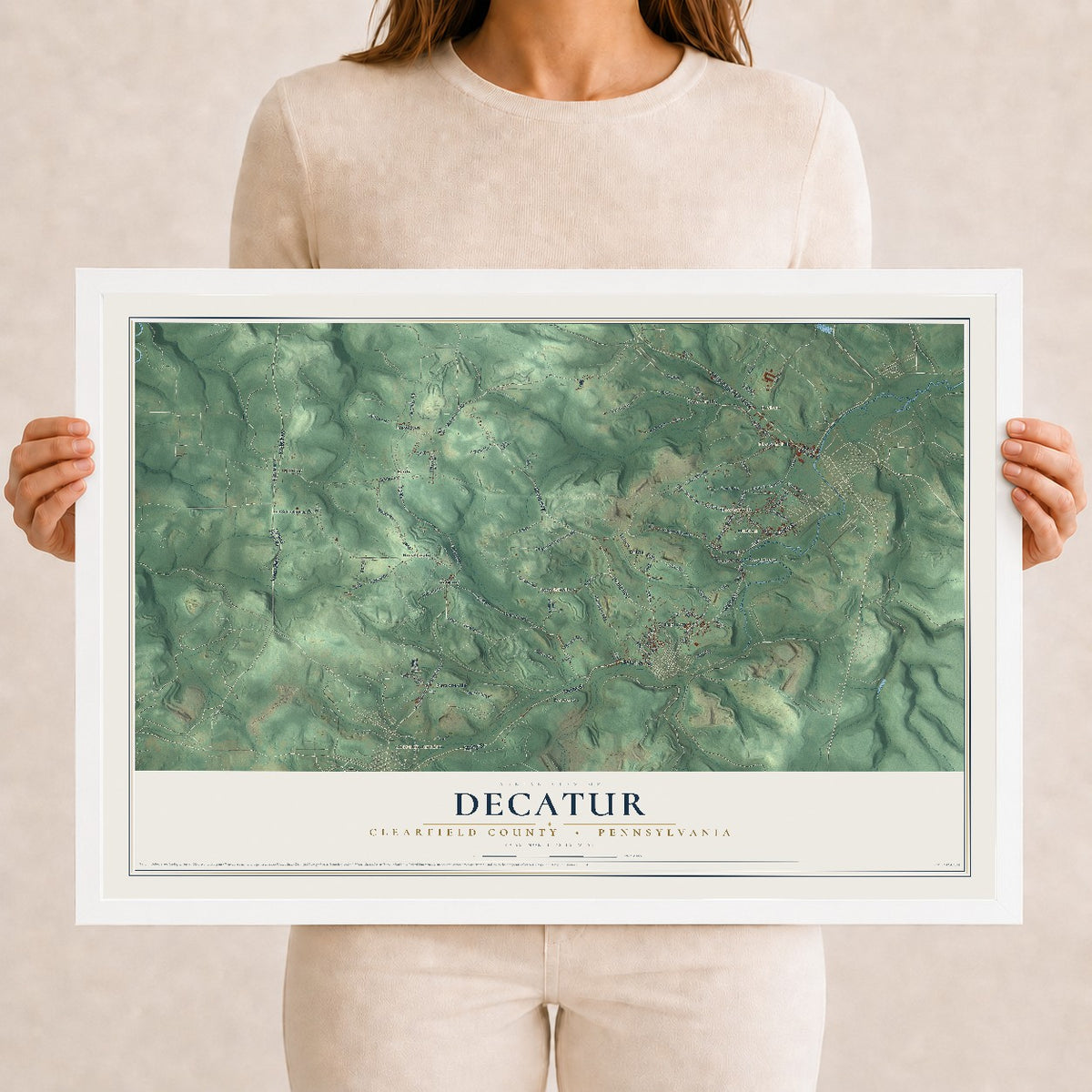 Map of Decatur, Clearfield County, Pennsylvania, 12 x 18 inch print in a white wood frame