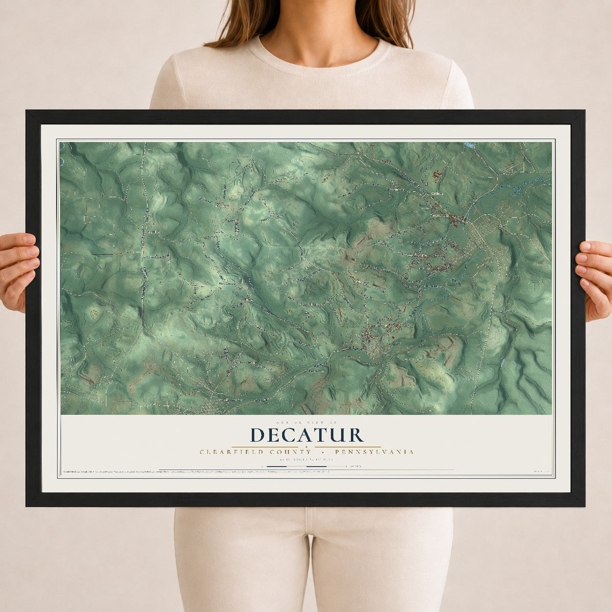 Map of Decatur, Clearfield County, Pennsylvania, 18 x 24 inch print in a black wood frame