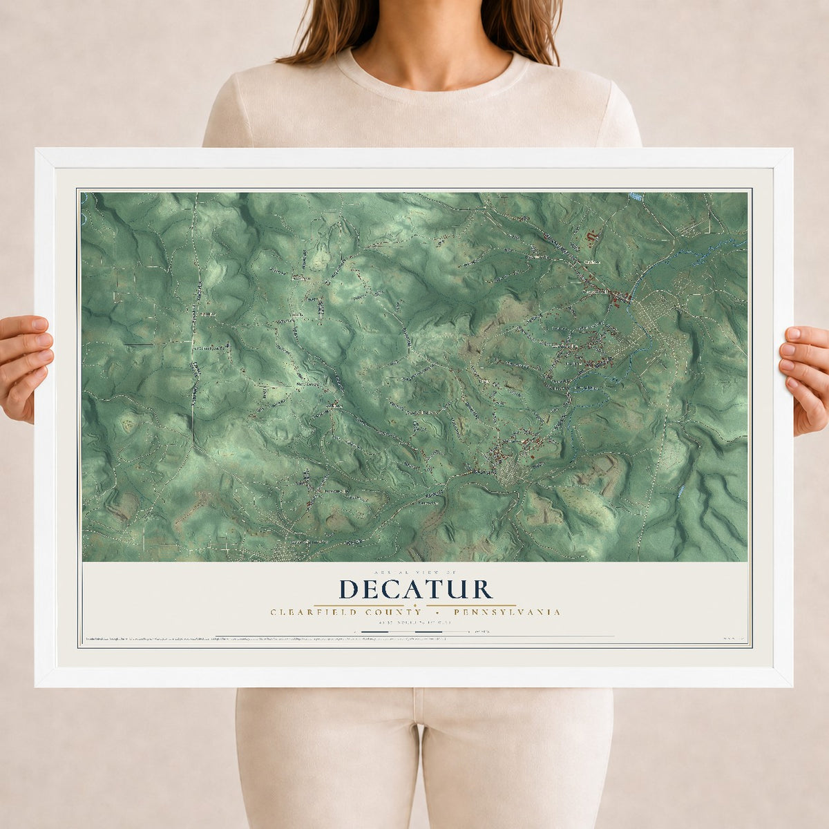 Map of Decatur, Clearfield County, Pennsylvania, 18 x 24 inch print in a white wood frame