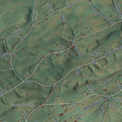 Close-up of the map of Decatur, Mifflin County, Pennsylvania print showing street and building detail