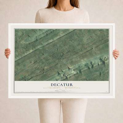 Map of Decatur, Mifflin County, Pennsylvania, 24 x 36 inch print in a white wood frame