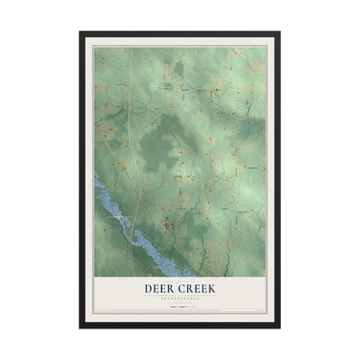 Map of Deer Creek, Pennsylvania, 12 x 18 inch print in a black wood frame