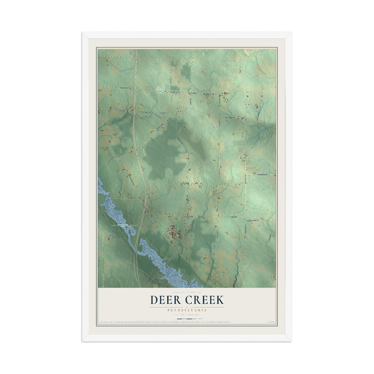 Map of Deer Creek, Pennsylvania, 12 x 18 inch print in a white wood frame