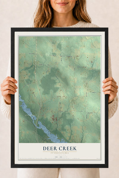 Map of Deer Creek, Pennsylvania, 18 x 24 inch print in a black wood frame