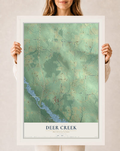 Map of Deer Creek, Pennsylvania, 24 x 36 inch print in a white wood frame